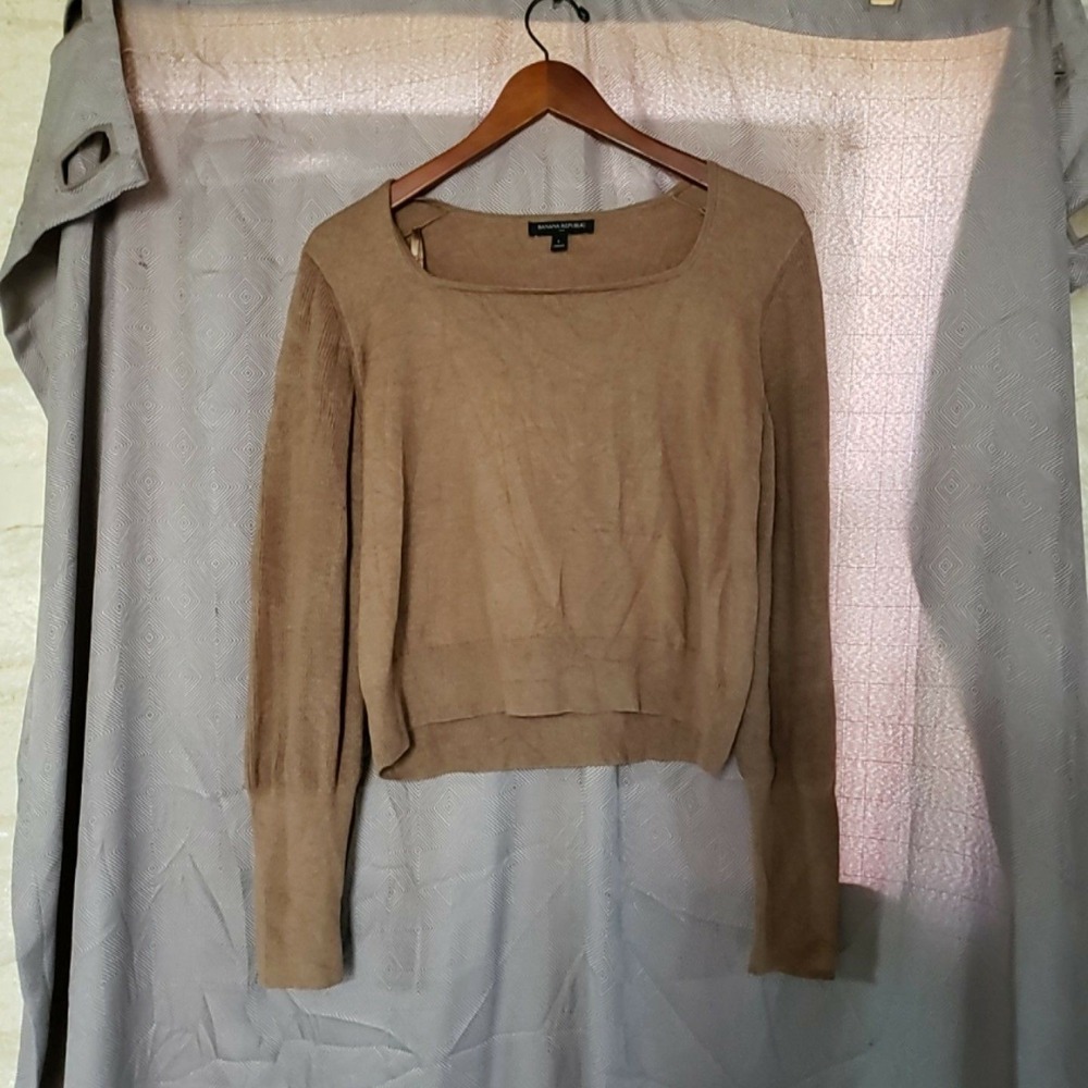 Banana Republic Sweater Womens Large Brown Square Neck Long Sleeve Knit Pullover